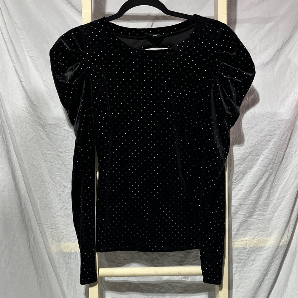 bebe Black Velvet Polka Dot Blouse